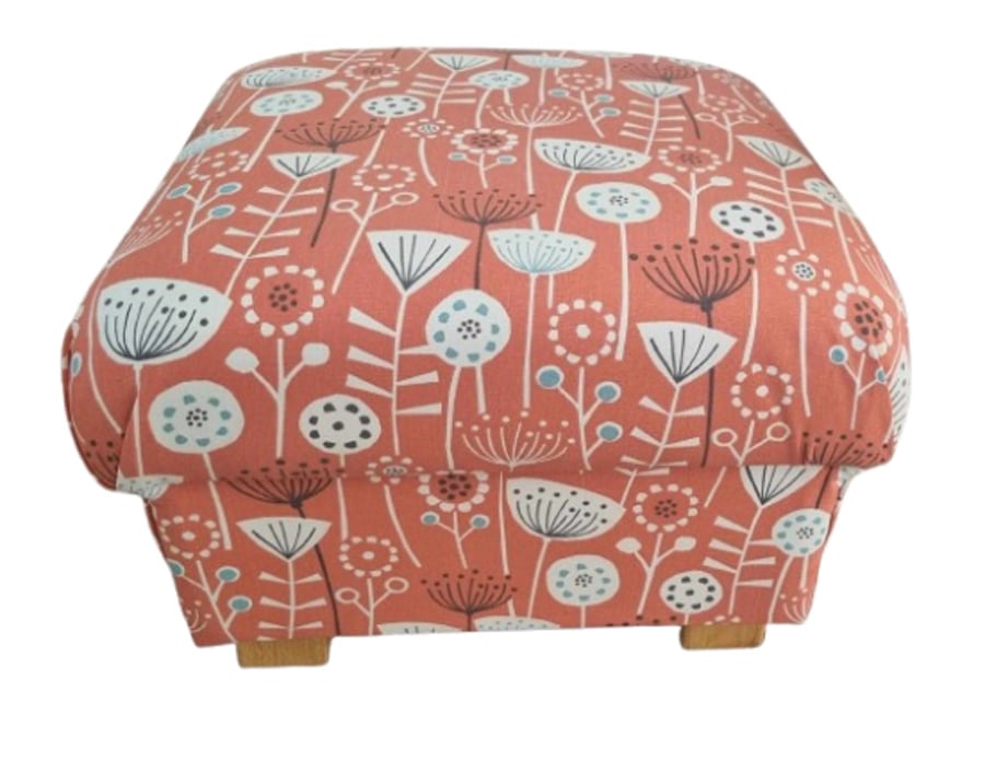 Storage Footstool Fryetts Bergen Floral Fabric Burnt Orange Hassock Pouffe Seat