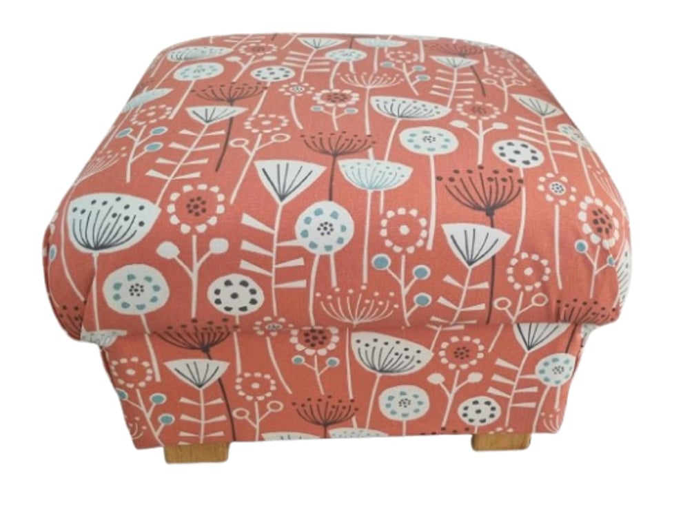 Storage Footstool Fryetts Bergen Floral Fabric Burnt Orange Hassock Pouffe Seat