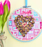 Button Heart Embroidery Hooped Decoration 15cm (6”) ready to hang