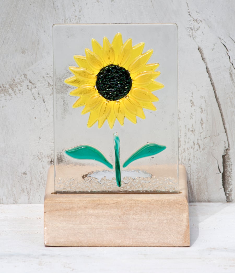 Sunflower Glass Panel set in an Sycamore Tealight Holder