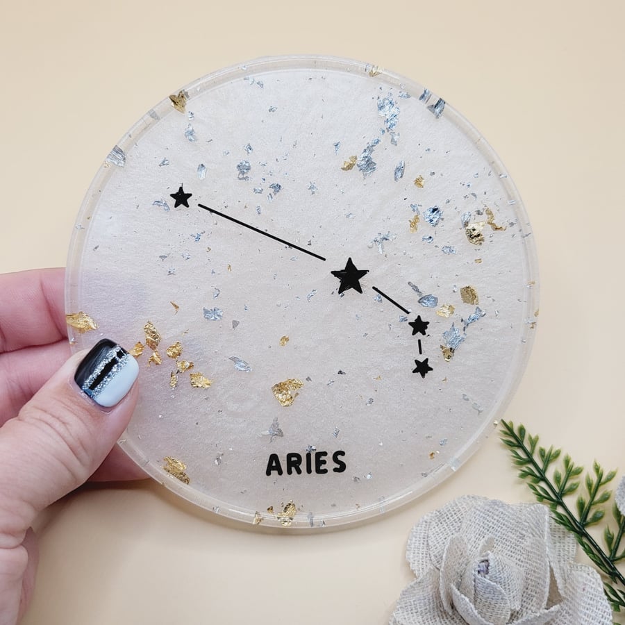 Aries Zodiac Coaster Handmade Starsign Gift Unique Birthday Idea Astrology Home 