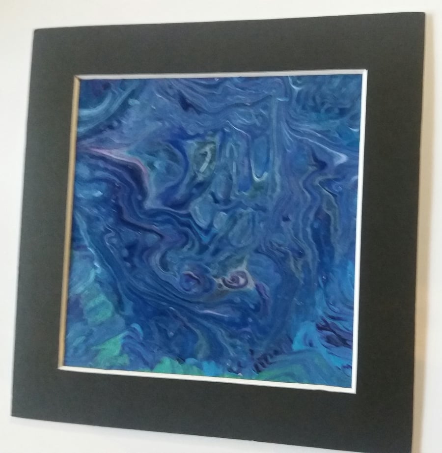 Handmade blue fluid art 8x8 inches