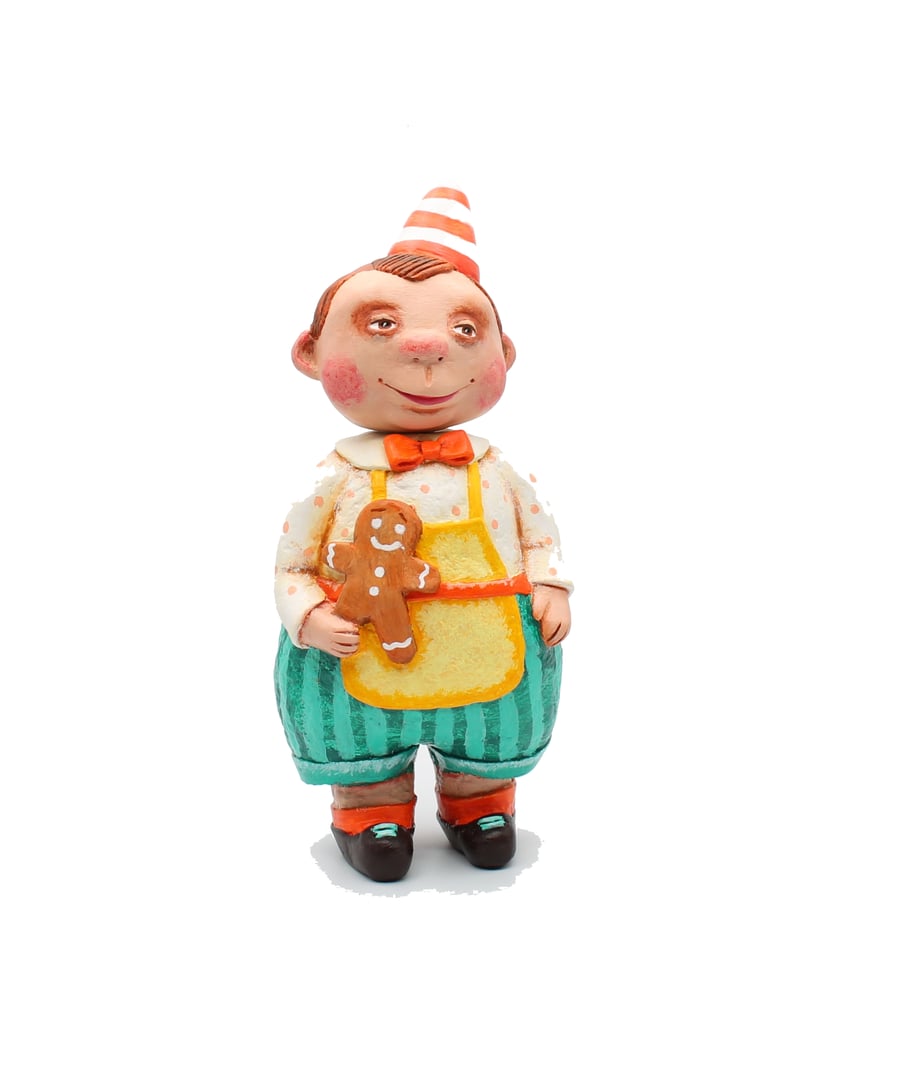 Decorative handmade boy doll with gingerbread. Whimsical OOAK Figurine.