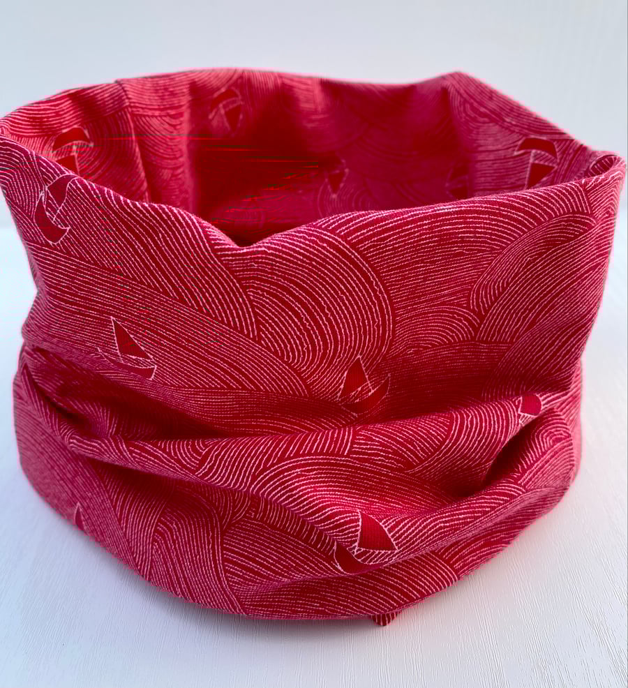 Red Nautical soft organic cotton Snood (Large)