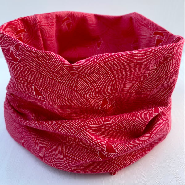 Red Nautical soft organic cotton Snood (Large)