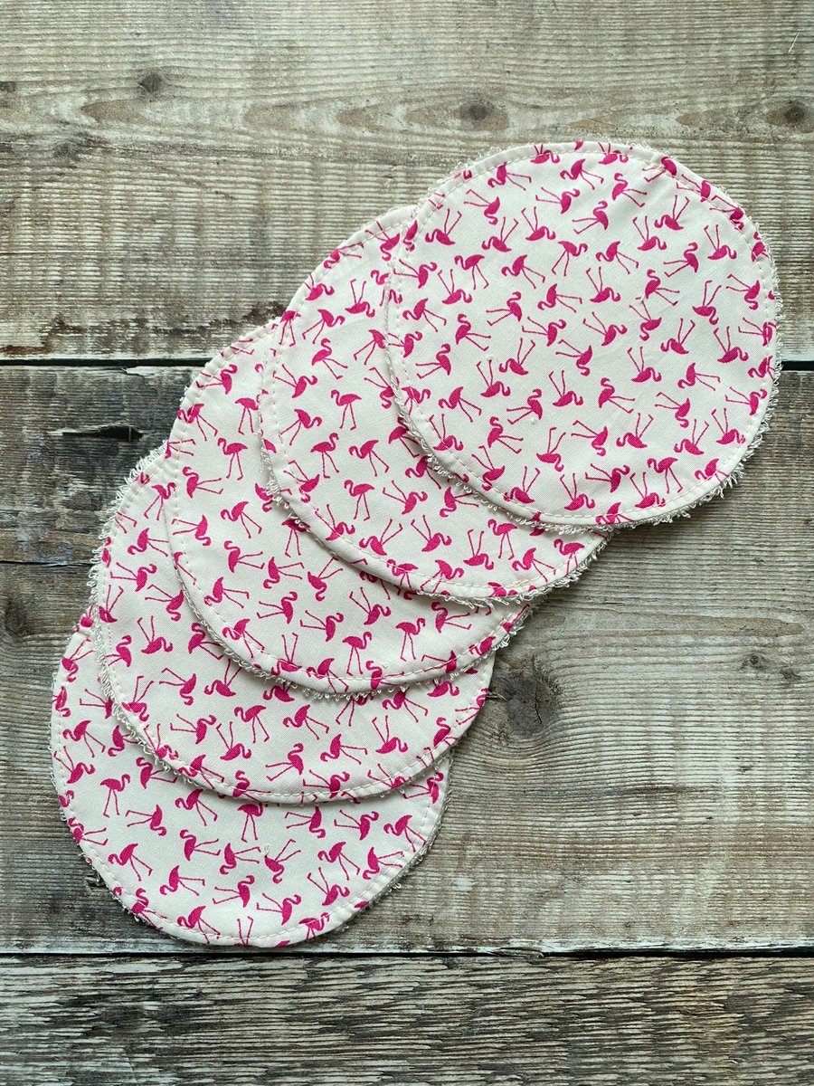 Make Up Remover Facial Rounds Pads Cotton Bamboo White Pink Flamingos x5