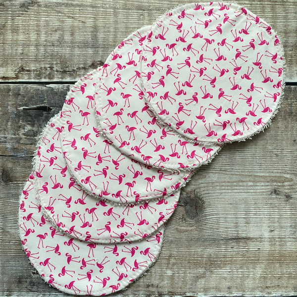 Make Up Remover Facial Rounds Pads Cotton Bamboo White Pink Flamingos x5