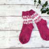 Handknit socks women's chunky merino wool, handmade plum fair isle sock slippers