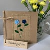 Thinking Of You Card. Sky blue and deep blue flowers. Wool Felt. Handmade.