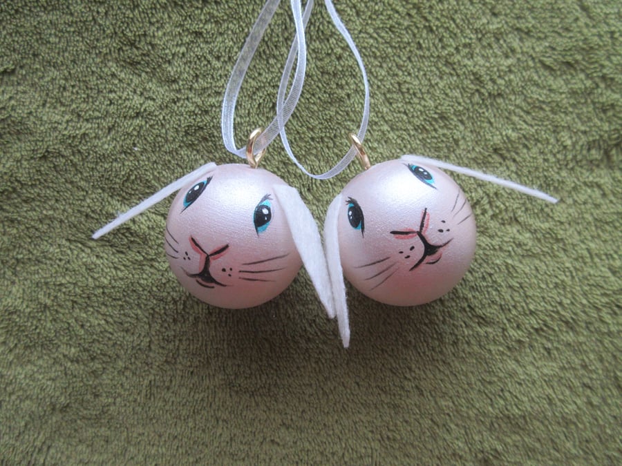 Bunny Rabbit Christmas Tree Baubles Hanging Decoration x 2