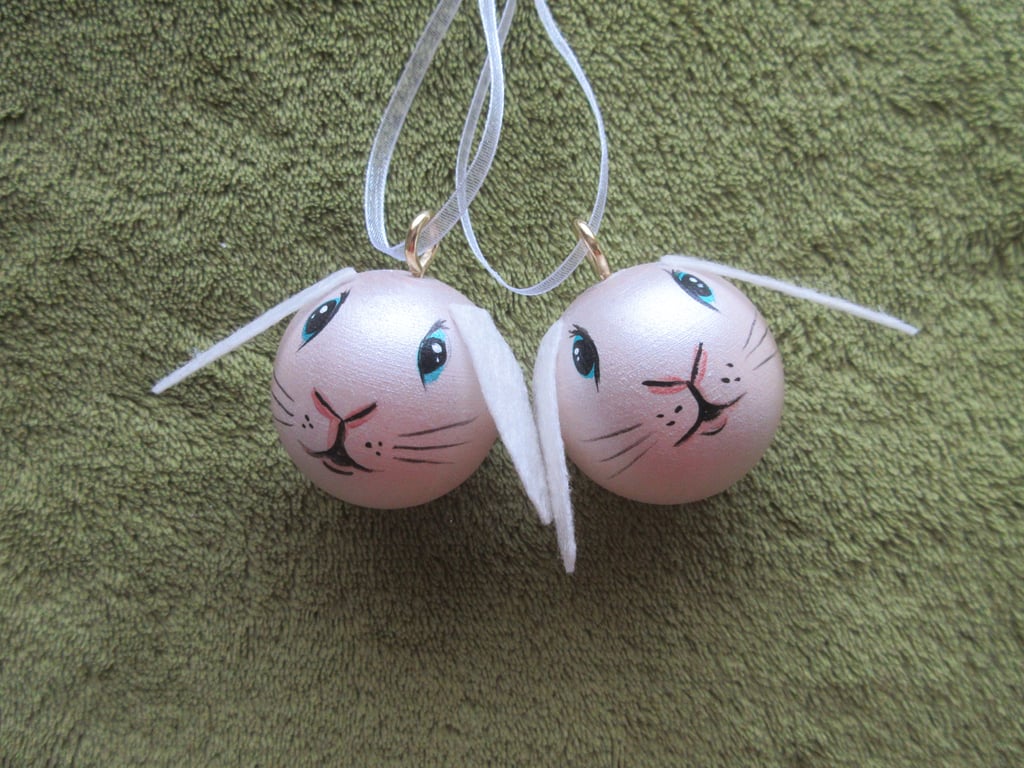 Bunny Rabbit Christmas Tree Baubles Hanging Decoration x 2