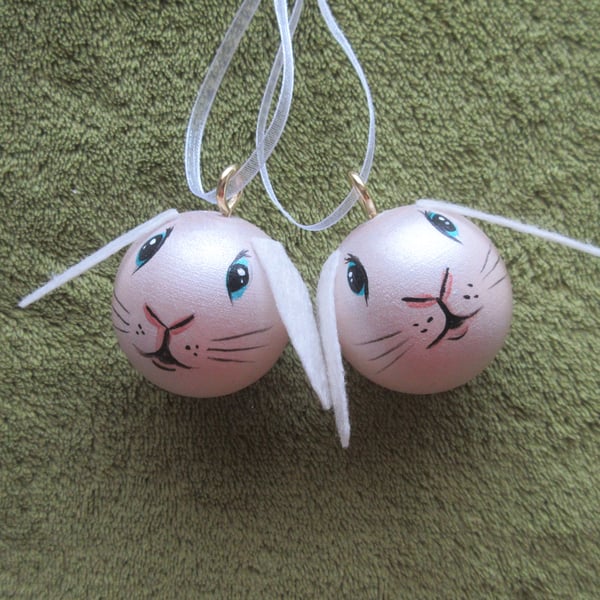 Bunny Rabbit Christmas Tree Baubles Hanging Decoration x 2