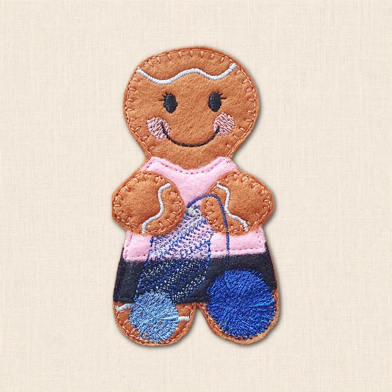 Crochet Gingerbread Decoration - Embroidered Crochet Lover Ornament
