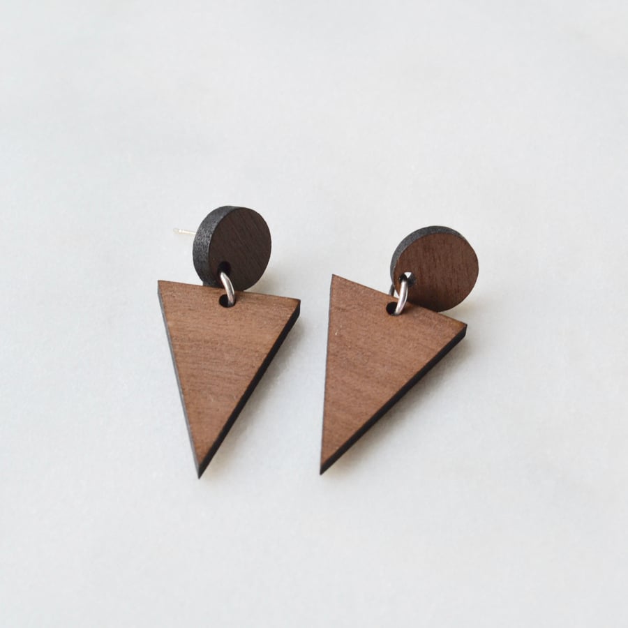 Wooden Two-part Dangly Earring with Triangle