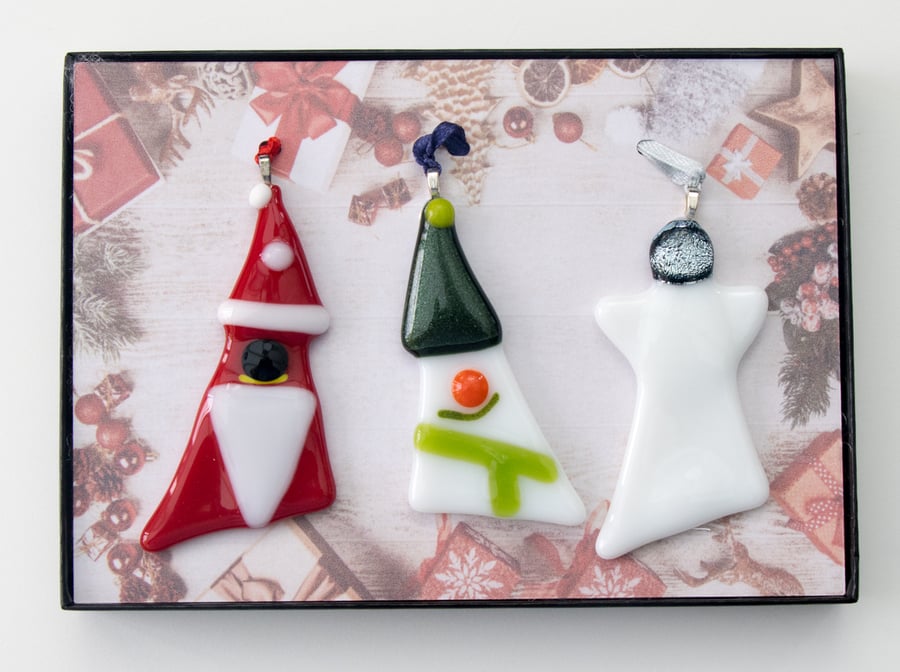 Santa, Snowman & Angel - Fused Glass Tree Decorations Set - 6086