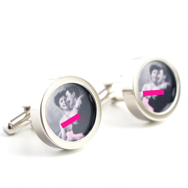 Victorian Nude Cufflinks with Topless Woman in the Lap of her Man