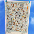 Cat Alphabet tea towel 100% organic cotton designed and made in the UK