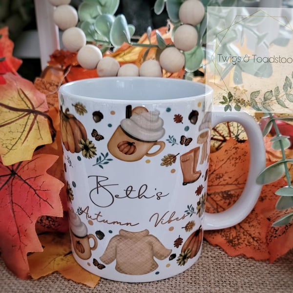Personalised autumn vibes mug 