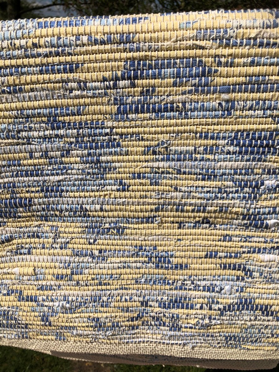 Yellow & Blue Linen Rag Rug - Folksy