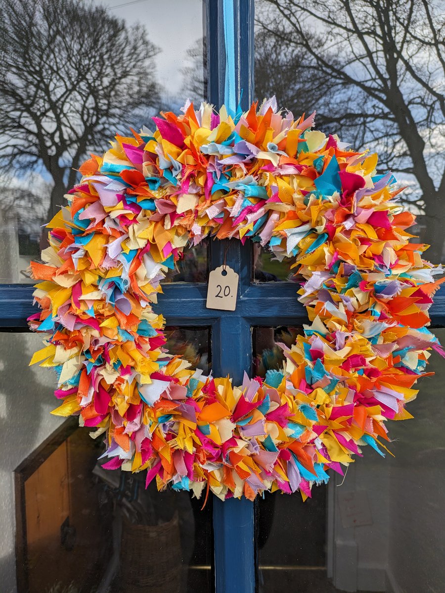 Easter eco upcycled ribbon and material wreath cottage core