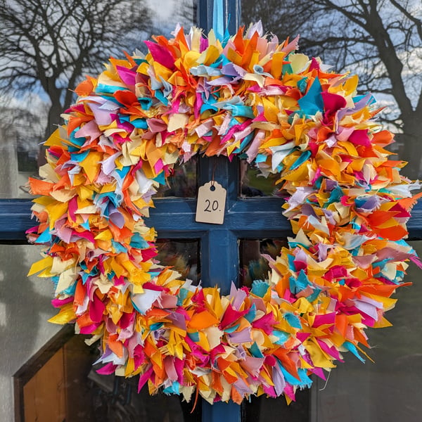 Easter eco upcycled ribbon and material wreath ... - Folksy