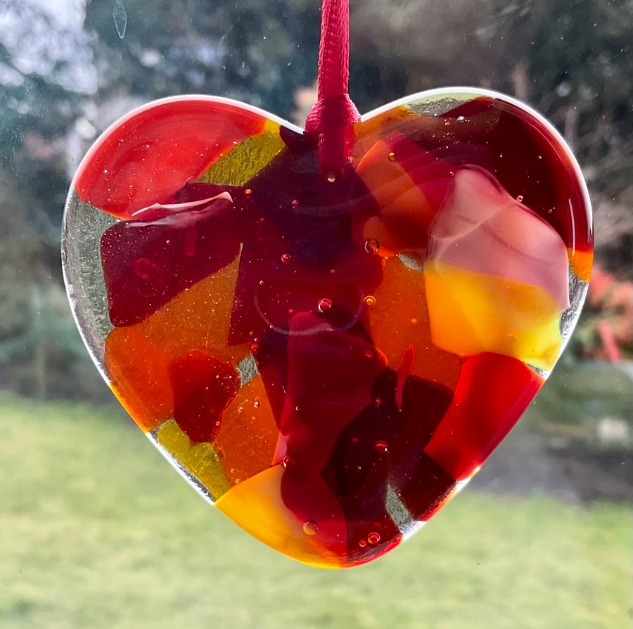 Glass fused hearts window hanging