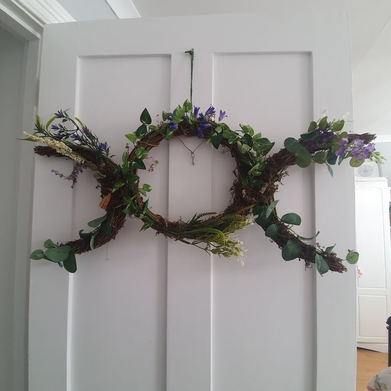 Triple Moon Goddess Wreath: Rustic Floral Pagan Altar Decoration