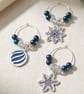 Festive Blue and White Wine Glass Charms - Set of 6 - Image 3