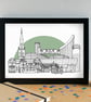 Salford Landmarks Skyline Art Print - Image 1