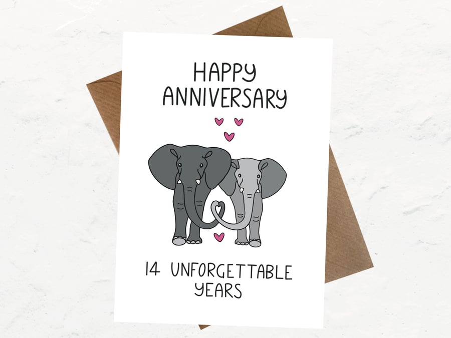 14th Ivory wedding anniversary card for husband or wife