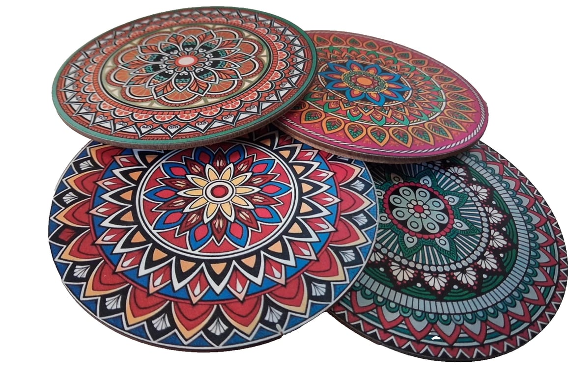 Handmade Mandala Wooden Coasters – Set of 4