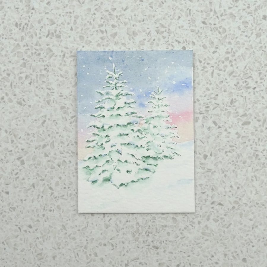 S A L E   Original Watercolour ACEO 'Christmas Trees'