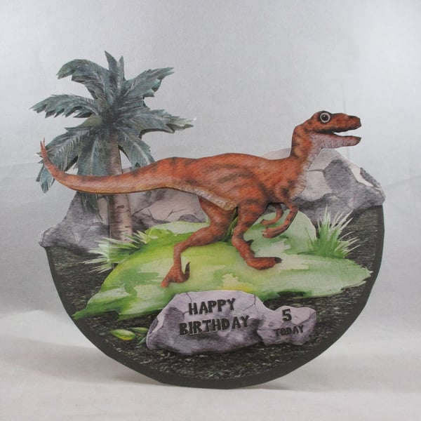 Rocker Dinosaur Birthday Card, 3D, Decoupage,  Personalise