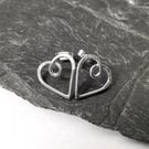 Silver heart stud earrings, infinity hearts