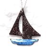 boat pendant - blue hull, brown sails
