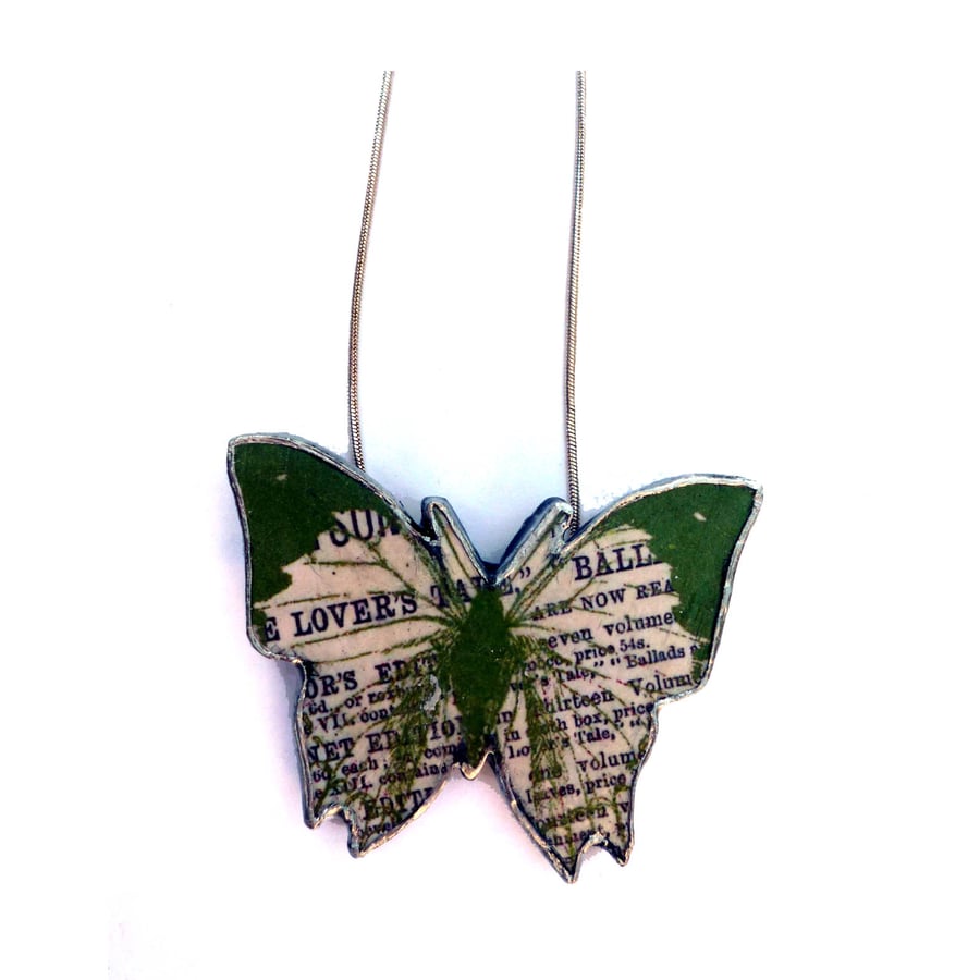 Beautiful green butterfly resin necklace by EllyMental