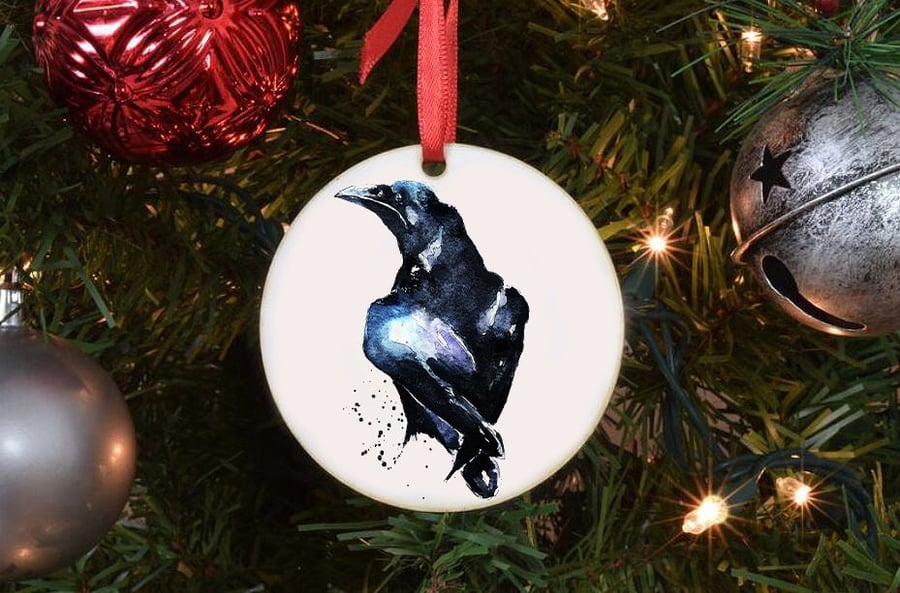 Raven Round Tree Decoration.Raven Xmas Tree Decoration,Raven Christmas Tree Orna