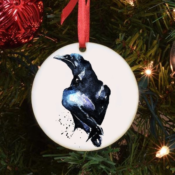 Raven Round Tree Decoration.Raven Xmas Tree Decoration,Raven Christmas Tree Orna