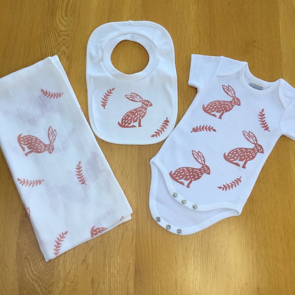 New Baby Gift Set - Hare and Fern (Coral)