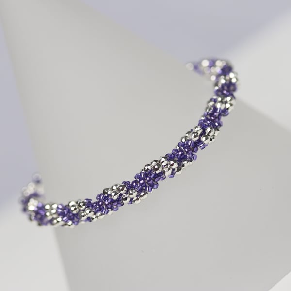 Spiral Weave Bracelet in Sparkly Silver and Purple