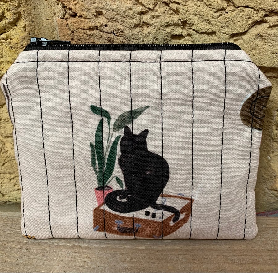 Black Cat Print Fabric Quilted Midi Purse