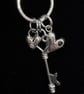Silver charm pendant, Silver heart necklace, Silver key - Image 1