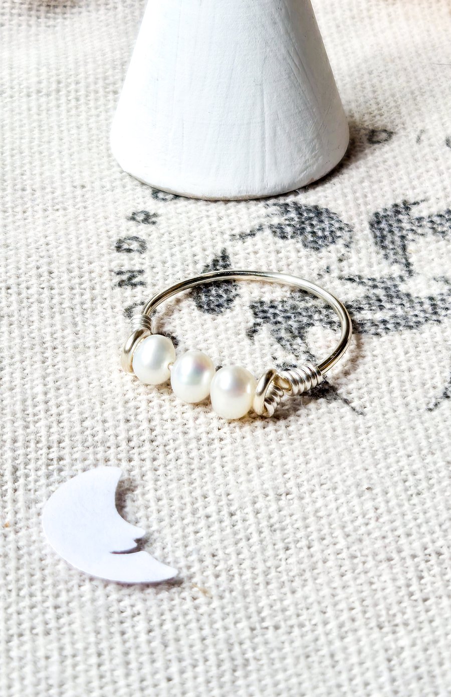Ivory Baroque Pearl Ring - UK Size M - Recycled Sterling Silver - Gift For Her