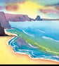 Newgale Beach, Pembrokeshire, Wales, Original Watercolour, in 14x 11'' Mount - Image 1