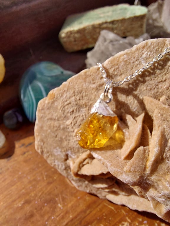 Raw Citrine Crystal and Sterling Silver Necklace - November Birthstone