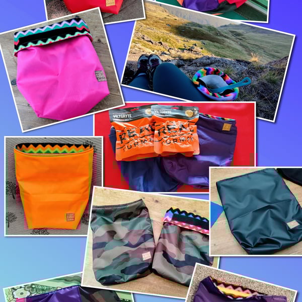 Insulated bags cosies for camping meals and electronics. 