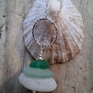 White, Sage & Bright Green Marazion Sea Glass Stack on Diamond Cut Ring N671