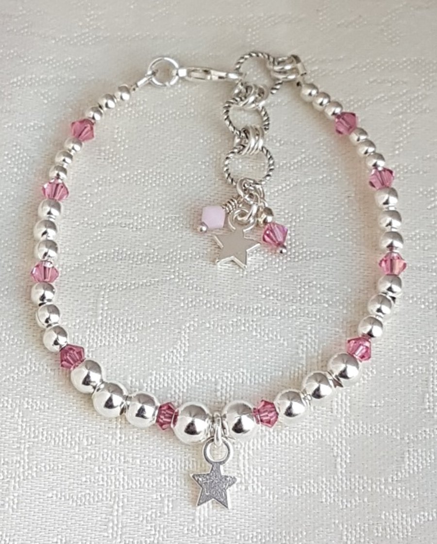 SALE - Gorgeous Silver bead and Rose Crystal Bracelet with Star charm