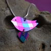 Aluminium Bird with small heart necklace