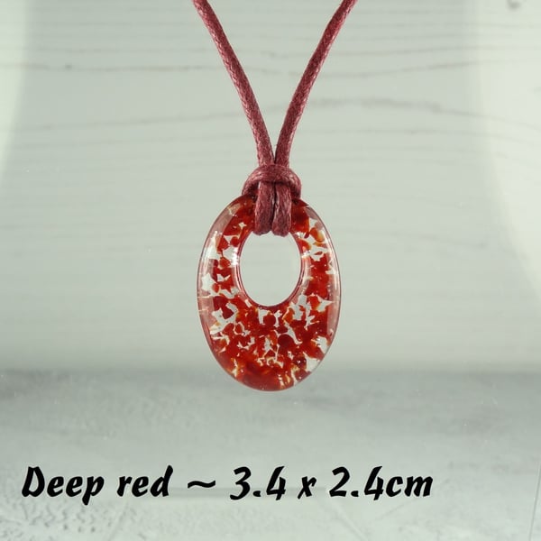 4 colours - Handcrafted fused glass off-set oval pendant on a waxed cotton cord